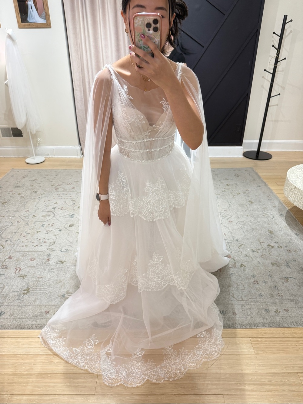 Ivory Lace Tiered A Line Wedding Dress - Picture 5 of 6